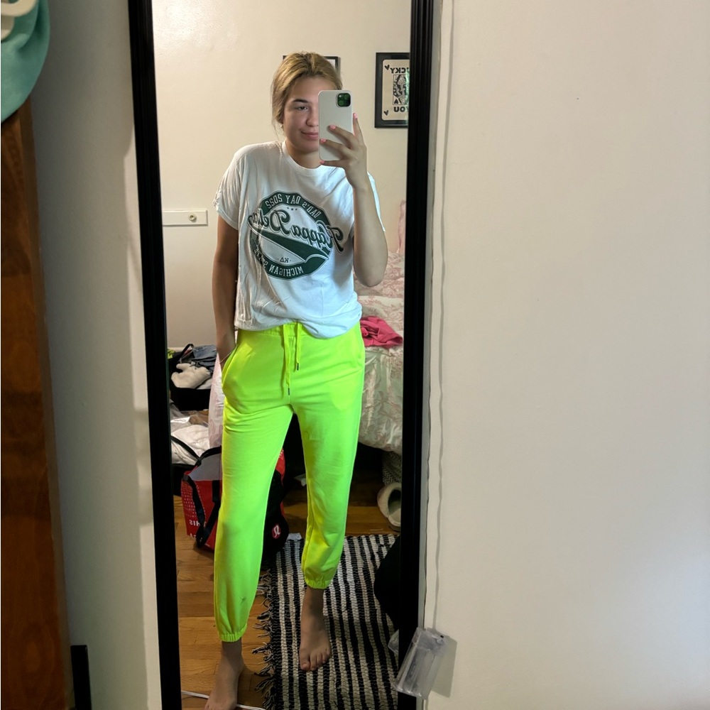 neon yellow sweatpants